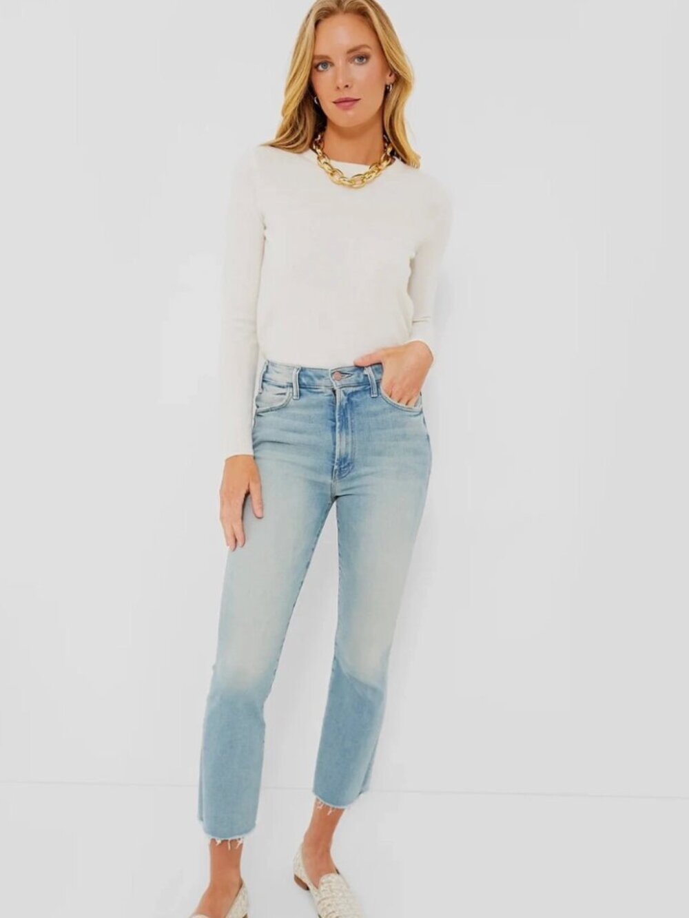 Mother The Hustler Ankle Fray Au Revoir Jeans Blue Light Wash Denim High-Rise 27